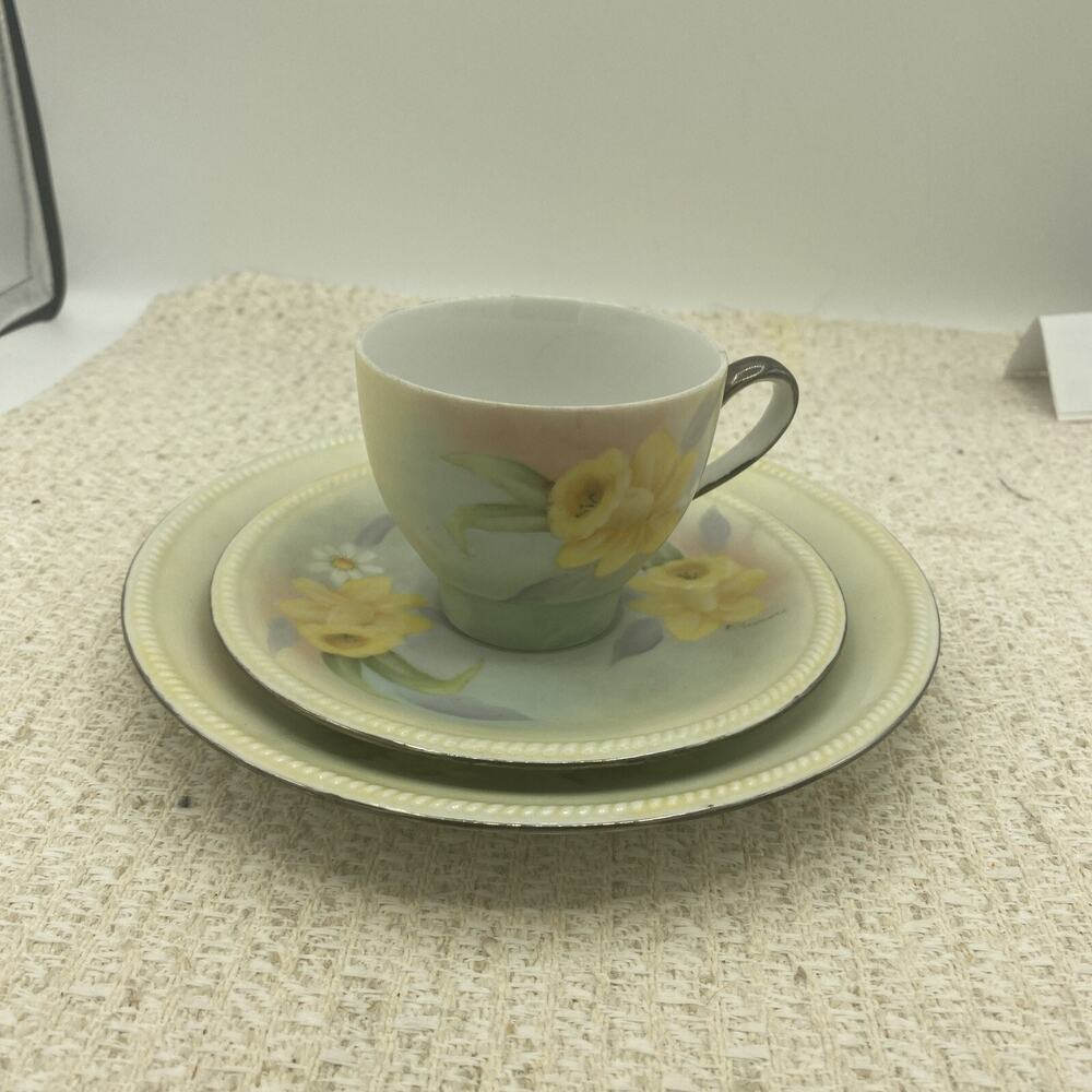 3-piece Vohenstrauss Bavaria Set hand painted Porcelain plate 8” & Cup/Saucer